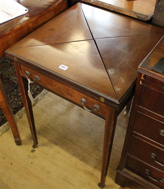 Edwardian mahogany and marquetry envelope card table